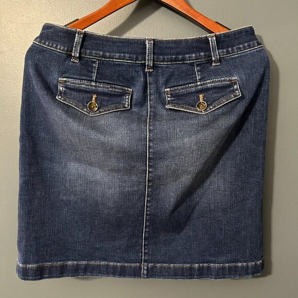 White House Black Market Denim Jean Mini Skirt Button Size 4 Retro Unique - Picture 2 of 5